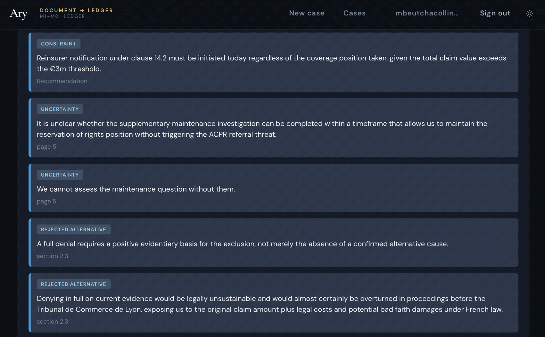 Ary claims reasoning interface